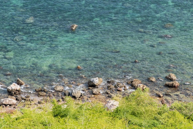 Top view of rock beach