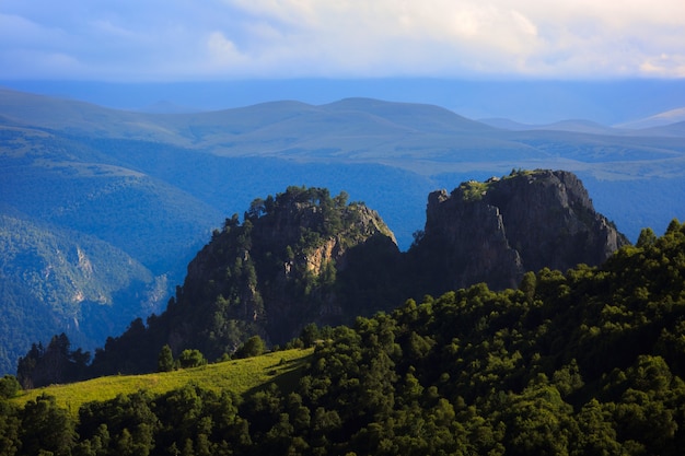 Top view of the rocky cliffs of the North Caucasus in Russia.