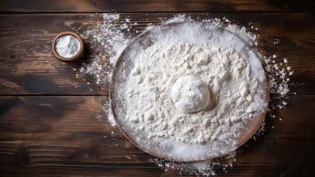 Top View of Rustic Wooden Table Covered with Flour