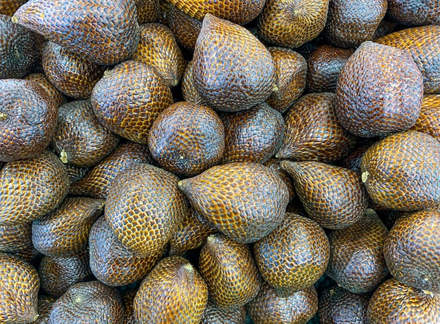 Top view of Salak Salacca edulis or Salacca zalacca known as snake fruit or snake skin fruit