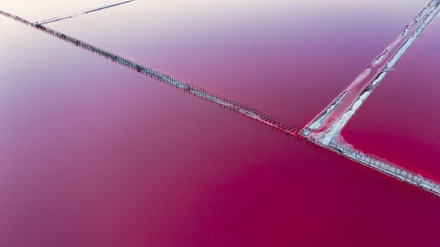 Top view of the saltcovered shore of Pink Lake