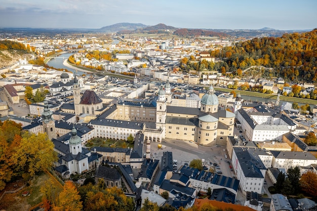 Top view on salzburg city from castle hill