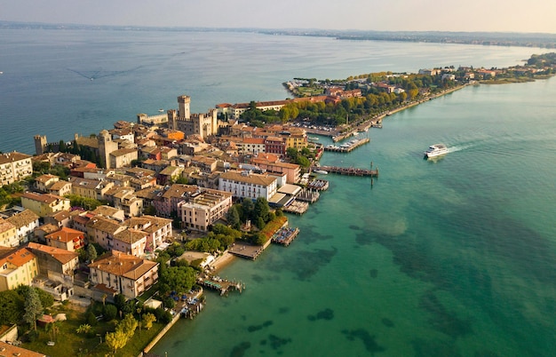 Top view of Scaligera Castle and Sirmione on Lake Garda.Italy.Tuscany