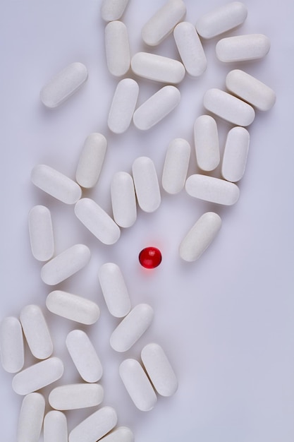 Top view of scattered pills Isolated on white background