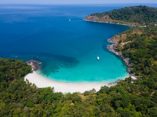 Top view sea bay mountain beach sand forest Freedom Phuket Thailand