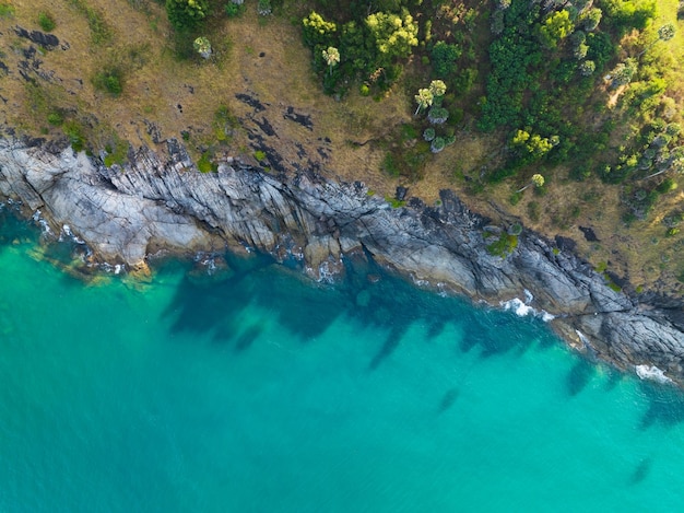 Top view Seashore ocean background Beautiful nature Amazing seacoast view background