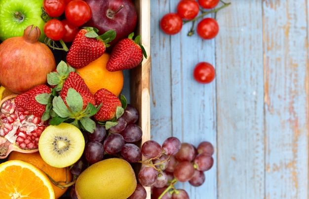 top view of several types of fruits and vegetables healthy lifestyle