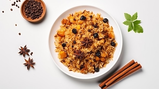 Top View Shakh Plov Cooked Rice Dish with