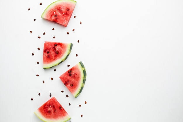 Top view sliced watermelon arrangement with copy space