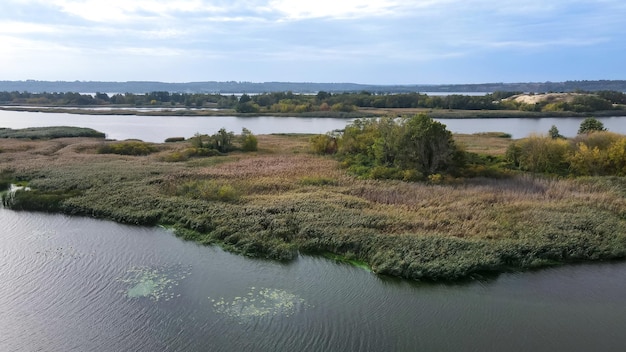 Top view of a small island on the Dnieper river