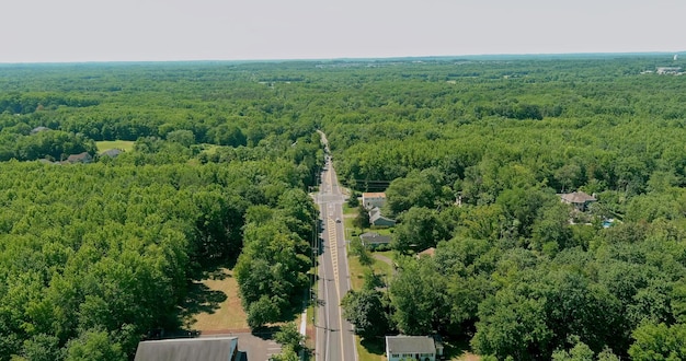 Top view of the small provincial american town between the forest in monroe new jersey usa