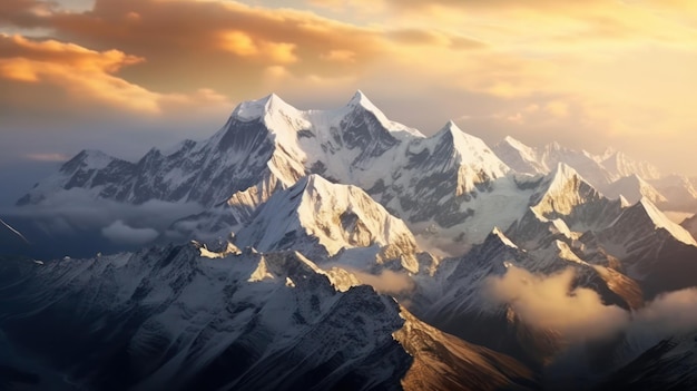 Top view of snowy mountain with cloud