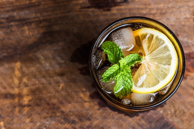 Top view of soda with mint