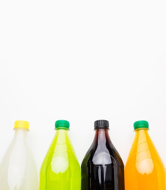 Top view of soft drink bottles