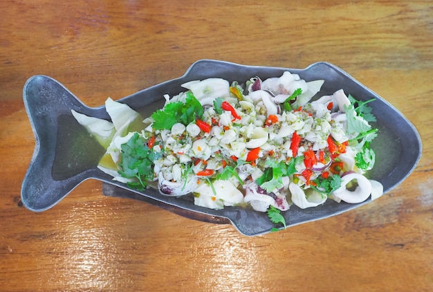 Top view Spicy Squid Salad