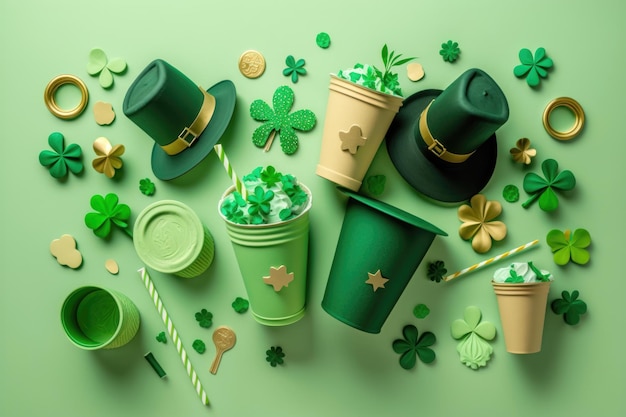 Top view of the St Patrick's Day decorative set AI generation