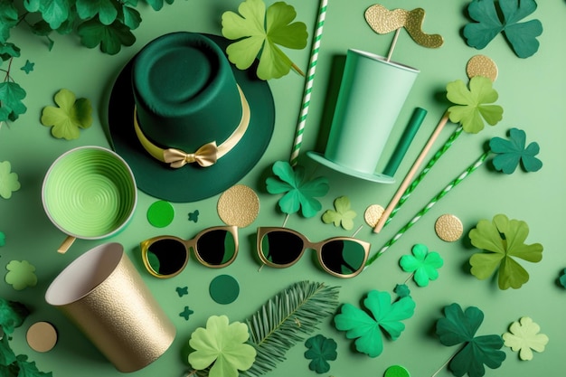 Top view of the St Patrick's Day decorative set AI generation