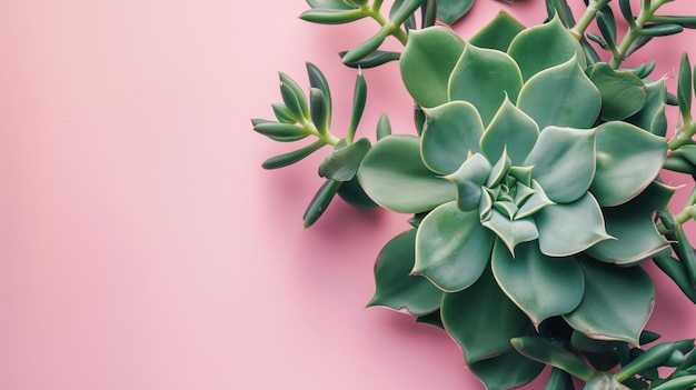 Top view of a succulent plant with spiky leaves on pink