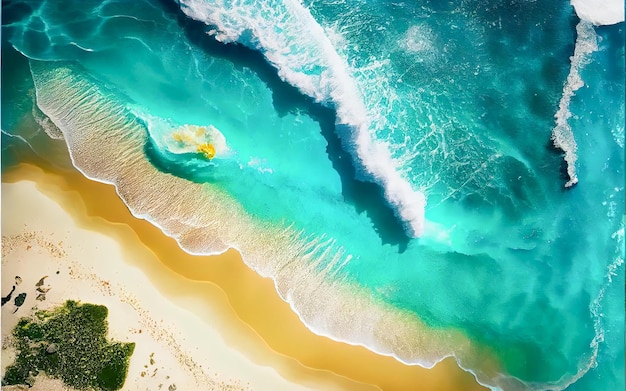 Top view of the surf on the sandy beach Generative AI