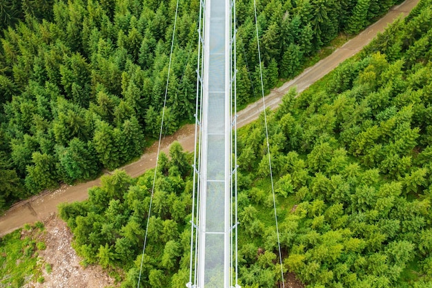 Top view of suspension sky bridge dolni morava czech republic