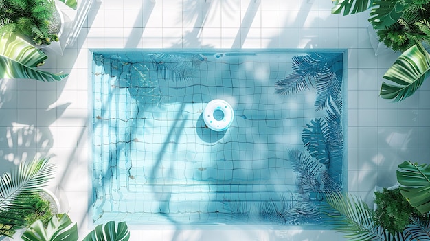 Top view of a swimming pool with a float in the blue water a dreamy and romantic