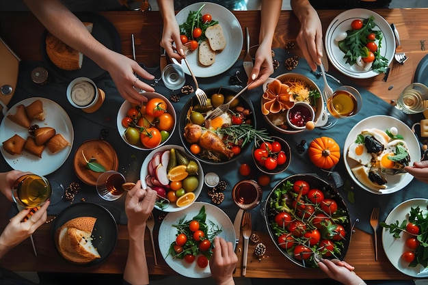 Top View Table Full Of Delicious Food Composition