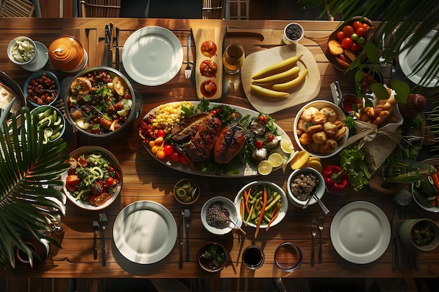 Top View Table Full Of Delicious Food Composition