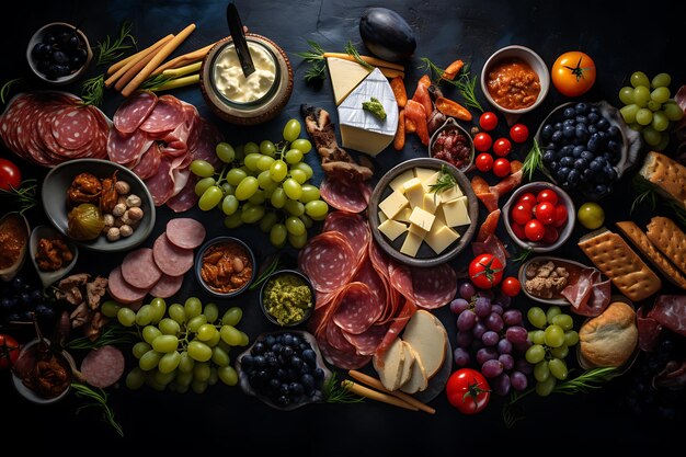 Top view table full of delicious food composition