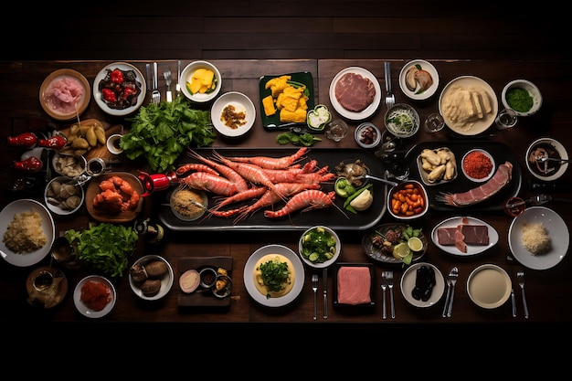 Top view table full of delicious food