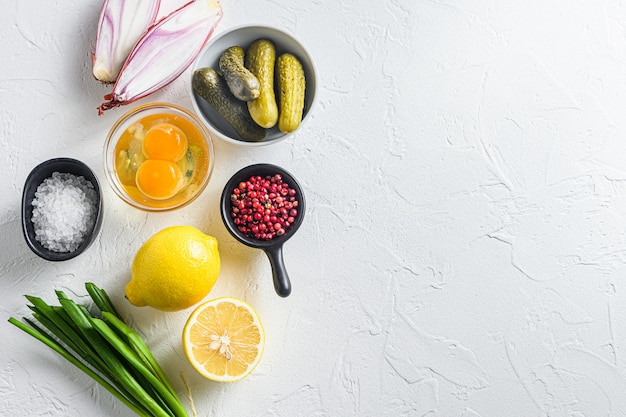 A top view of Tartar sauce ingredients