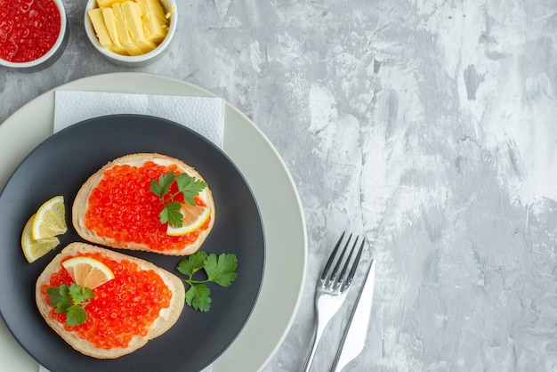 top view tasty caviar sandwiches inside plate on white surface snack breakfast dinner food meal dish bread toast