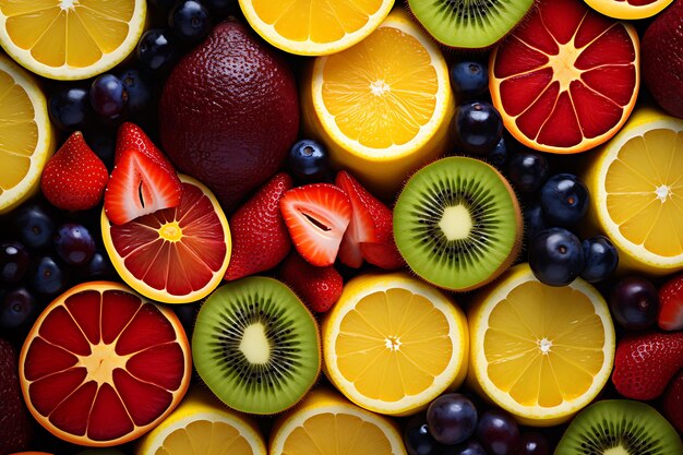 Top view of tasty fresh grapefruits juicy fruit slices on light