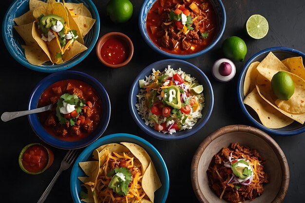 Top view tasty mexican food ready to be served