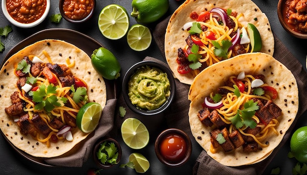 Top view tasty mexican food ready to be served