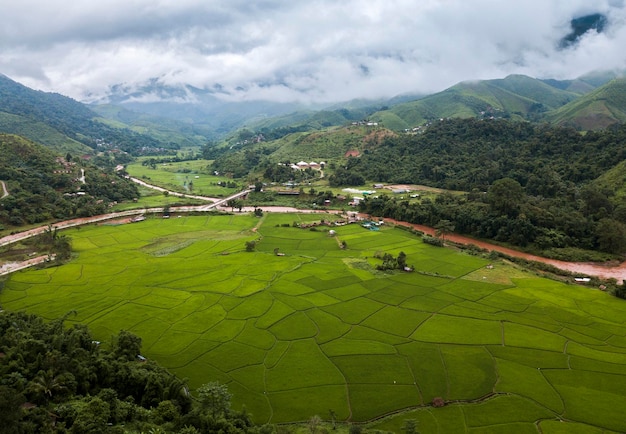 Top view Terraced rice field Nan sapan Northern Thailand