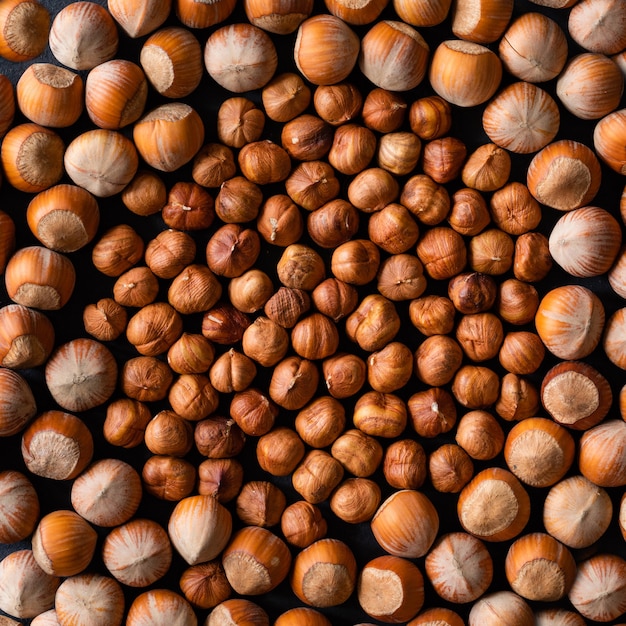 Top view of texture of fresh natural unshelled raw Hazelnut