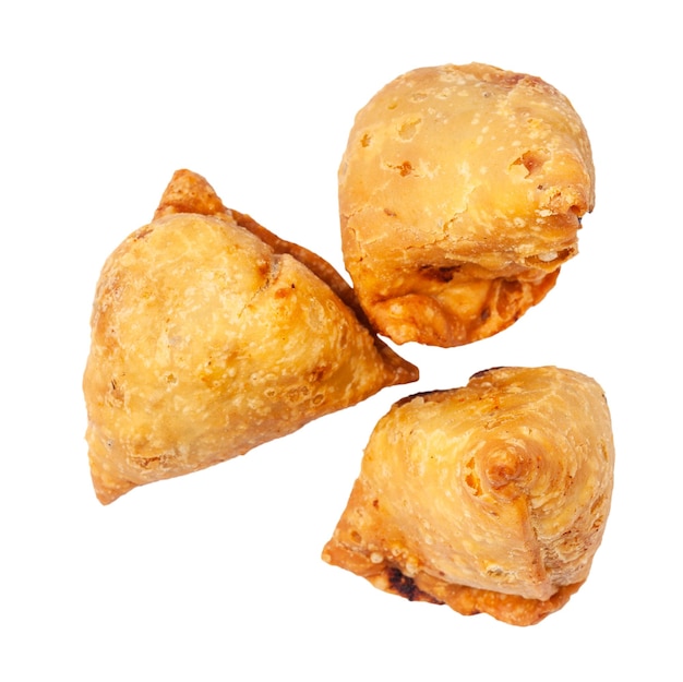 Top view of three indian samosas isolated