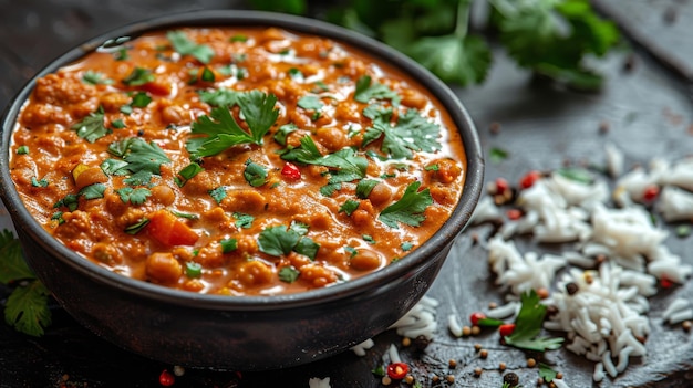 Photo the top view of a traditional curry bowl curry bowl top view food spicy meal indian cuisine flavors delicious flavorful dinner lunch cuisine homemade culinary rice garnish