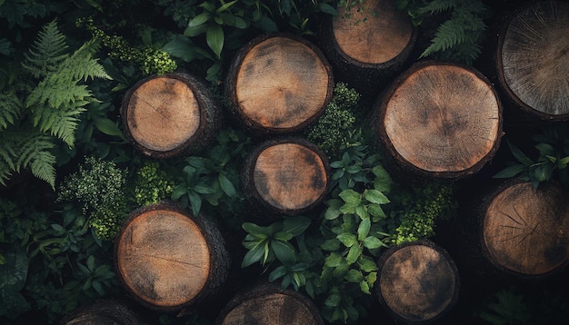 A Top View of Tree Logs and Plants Symbolizing the Concept of Environmental Conservation