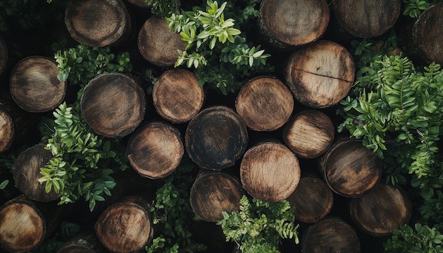 A Top View of Tree Logs and Plants Symbolizing the Concept of Environmental Conservation