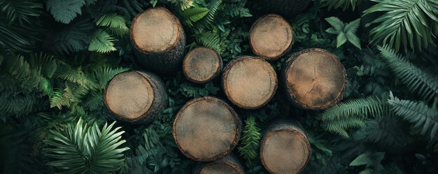 A Top View of Tree Logs and Plants Symbolizing the Concept of Environmental Conservation