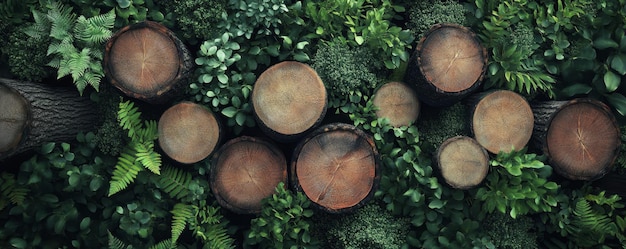 Photo a top view of tree logs and plants symbolizing the concept of environmental conservation