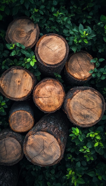 A Top View of Tree Logs and Plants Symbolizing the Concept of Environmental Conservation