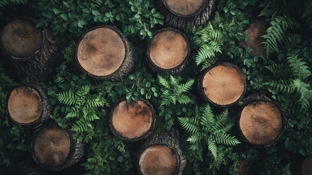 A Top View of Tree Logs and Plants Symbolizing the Concept of Environmental Conservation