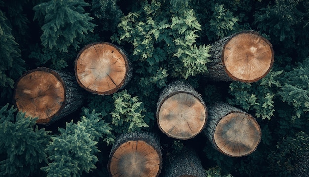 A Top View of Tree Logs and Plants Symbolizing the Concept of Environmental Conservation