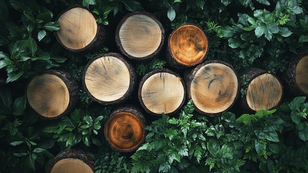 Photo a top view of tree logs and plants symbolizing the concept of environmental conservation