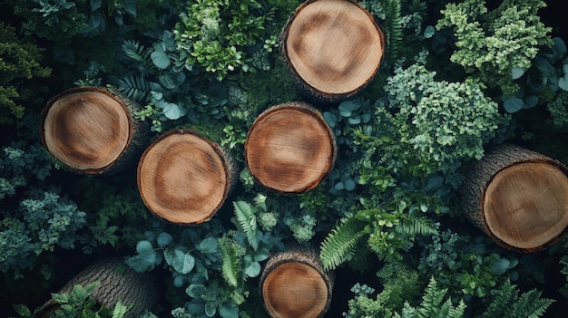 Photo a top view of tree logs and plants symbolizing the concept of environmental conservation