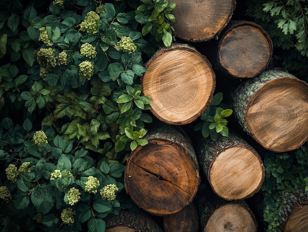 Photo a top view of tree logs and plants symbolizing the concept of environmental conservation