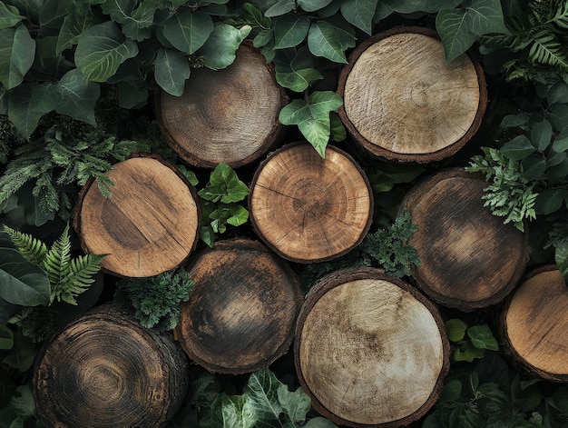 Photo a top view of tree logs and plants symbolizing the concept of environmental conservation