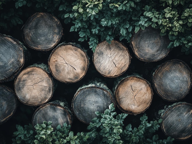 Photo a top view of tree logs and plants symbolizing the concept of environmental conservation